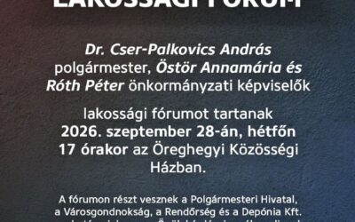 Lakossági fórum lesz szeptember 28-án Öreghegyen